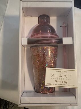 Slant Collections Pink Glitter Shake & Sip Acrylic Tumbler and Shaker Set